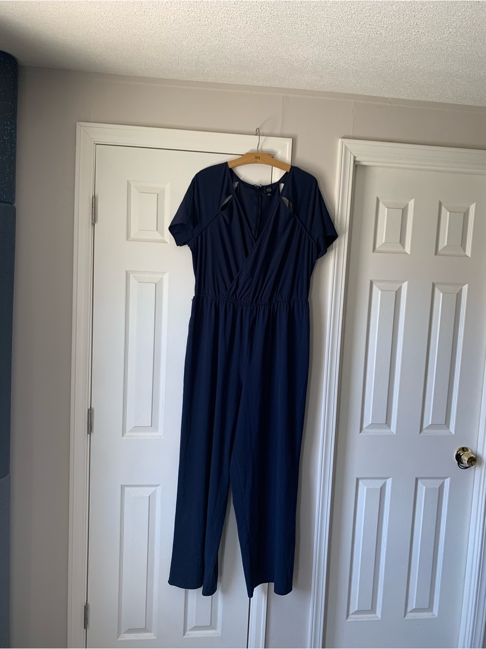 Classic Navy Short-Sleeve Jumpsuit with Elastic Waist